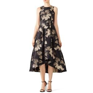 Shoshanna Women's Floral Coraline Evening Dress Sleeveless Gold Black Size 6